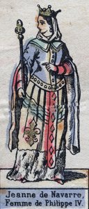 纳瓦拉的让娜-伊雷（1273-1304）的画像，法国腓力四世的妻子。(卡佩王朝）。)19世纪末的插图。 作者 法语学校