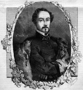 西班牙将军和政治家胡安-普里姆-普拉茨（Juan Prim y Prats）（1814-1870）的肖像，罗伊斯伯爵。1860年5月3日《世界画报》第151期上的版画。 作者 法语学校
