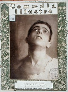 列昂尼德-马辛（1895-1979）的肖像，《Comedia Illustre》杂志的封面插图，1914年5月5日（彩色平印）。 作者 法语学校