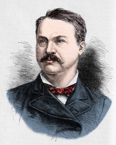 路易斯-霍诺尔（Louis Honore）-弗雷谢特（1839-1908）的画像，加拿大诗人和剧作家。查尔斯-乔治在1882年9月9日 "世界画报 "第1328期上的雕刻。 作者 法语学校