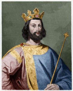 年轻的路易七世（1120-1180），法国国王的肖像--载于拉瓦勒的 "法国历史"，雕版画，有日期。 作者 法语学校