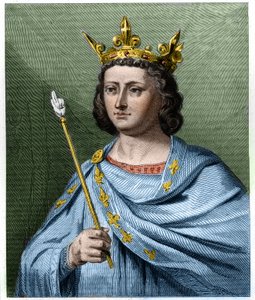 法国国王路易十世（1289年-1316年）的肖像--载于拉瓦勒的《法国历史》，雕版印刷，年代：1958年。 作者 法语学校