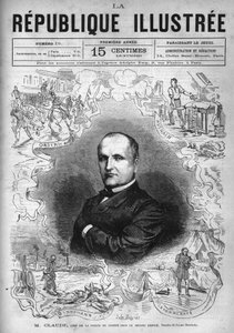 克劳德先生（Antoine Francois Claude dit）（1807-1880）的肖像，法国警察和作家，第二帝国时期的安全警察局长。一份报纸。1880年的版画，由 "La republique illustrstree "私人收藏。 作者 法语学校