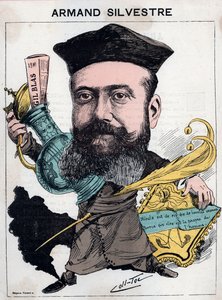 法国诗人保罗-阿尔芒（Paul-Armand）-西尔维斯特（1837-1901）的肖像--由其他人（科里尼翁和托克维尔）在巴黎 "今日之人 "中绘制的漫画 作者 法语学校