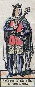 法国菲利普四世的肖像，被称为菲利普-贝尔（1268-1314）（卡佩特王朝）。19世纪末的插图。 作者 法语学校