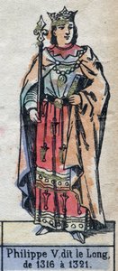 法国的菲利普五世，即菲利普-勒-朗（1291-1322）的肖像（卡佩特王朝）。19世纪末的插图。 作者 法语学校