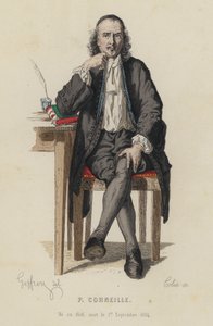 法国剧作家皮埃尔·科奈耶 (Pierre Corneille) 的肖像（彩色版画） 作者 法语学校