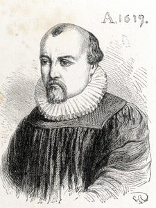 Solomon de Caus (1576-1624) 的肖像，法国物理学家 - 在“科学相册”中； 杰出的学者； 伟大的发现””” 1896 年。 作者 法语学校