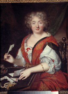 一位正在写作的妇女的肖像，以前被认为是德-塞维涅夫人（1626-1696）。 这应该是玛丽-德-拉布廷-尚塔尔（Rabutin Chantal），塞维涅侯爵夫人（dit Madame de Sevigne）（1626-1696），文学家。她戴着一个半臂高的手镯。阿诺尼 作者 法语学校