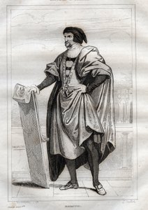 意大利画家马萨乔(Tommaso di Giovanni Cassai)(1401-1428)的肖像--来自M. de Norvins, Ch. Nodier 1834-1836的 "Italy Picturesque"--意大利的历史和描述性绘画的雕刻。 作者 法语学校