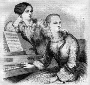 德国舞蹈家克鲁维利姐妹的画像。苏菲-克鲁维利（Johanna Sofia Charlotte Cruwell，dit）（1826-1907）和玛丽-克鲁维利（Friederike Marie Cruwell，dit）（1824-1868）。1852年的雕版画。 作者 法语学校