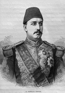 Khedive Tawfig（1819-92）的肖像，来自Georg Moritz Ebers的Legypte（1837-98），1881年（bw雕刻） 作者 法语学校