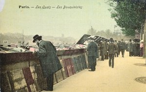 明信片描绘1914年前巴黎塞纳河左岸的Bouquinistes（彩色照片） 作者 法语学校
