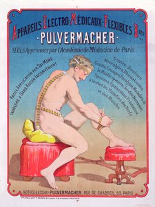 海报广告电动医疗身体按摩和刺激机Pulvermacher，1884年