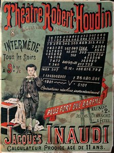 海报在1878年巴黎剧院Robert Houdin的广告中饰演Jacques Inaudi（1867-1939） 作者 法语学校