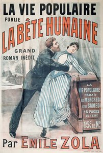 海报通过Emile Zola（1840-1902）在La Vie Populaire，1890年出版的人类野兽广告