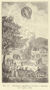 在 Annonay 进行的第一次实验（1783 年 6 月 5 日）（雕刻） 作者 法语学校