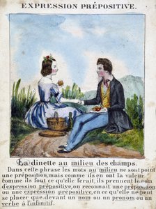 Prepositive expression (La dinette au milieu des champs) - grammar book in images, circa 1850 作者 法语学校
