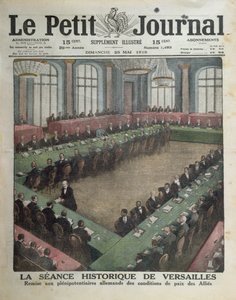 1919年5月7日在凡尔赛宫向德国代表介绍盟军和平条件，Le Petit Journal封面，1919年5月25日 作者 法语学校