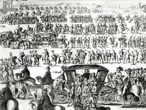 1649年8月18日，年轻的国王路易十四进入巴黎市的游行队伍，详细信息 作者 法语学校