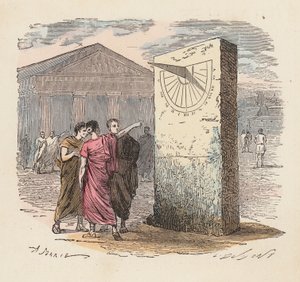 古代使用日晷读取时间（彩色雕刻） 作者 法语学校