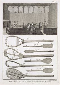 真实的网球和球拍的建造，来自Denis Diderot（1713-84）的百科全书，由Robert Benard（b.1734）刻，于1770年出版 作者 法语学校
