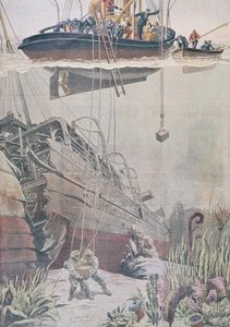 从海洋的残骸中恢复宝藏，来自Le Petit Journal的插图，1912年 作者 法语学校