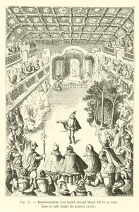 1582年在卢浮宫上层的亨利三世和他的宫廷之前代表芭蕾舞剧 作者 法语学校