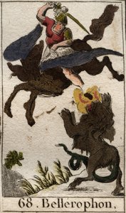 Representation of Bellerophon, riding Pegase, killing the chimere (representation of Bellerophon, on Pegasus, spearing the Chimera). From “Mythology of Youth” by Pierre Blanchard 1803. 作者 法语学校