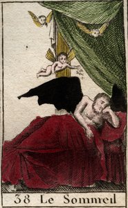 Representation of Sleep, resting eternally in a palace, near dreams wings. (Somnus, god of sleep, he sleeps in a palace surrounded by winged dreams) From “Mythologie de la jeunesse” by Pierre Blanchard 1803. 作者 法语学校