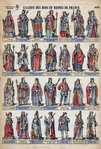 Representation of kings and queens of France from the Capetian dynasty (from Louis VII to Charles VIII). Illustration late 19th century. 作者 法语学校
