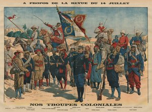 回顾7月14日，我们的殖民军队，来自&39;Le Petit Journal&39;的插图，补充说明，1913年7月13日（彩色光刻）