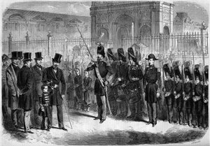拿破仑三世的儿子拿破仑-尤金-路易斯-让-约瑟夫-波拿巴（1856-1879）于2月15日撰写的《帝国卫队之歌》（Revue des pupilles de la garde imperiale）。 作者 法语学校