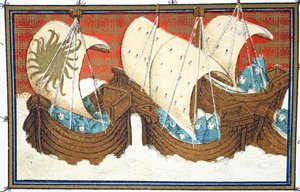 Richard IIs和他的舰队登陆Milford Haven，来自Le Prinse et Mort du Roy Richart的Jean Creton的传真副本，转载19世纪 作者 法语学校