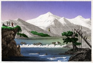 马格达莱纳河畔。(版画，约1840年) 作者 法语学校
