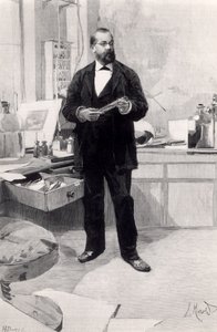 Robert Koch（1843-1910）在他的实验室，来自Le Monde Illustre，1890年11月29日 作者 法语学校