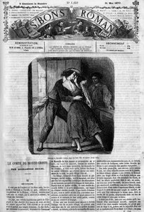 罗马连载。"大仲马（1802-1870）的《基督山伯爵》（Monte-Cristo）。埃德蒙-唐太斯和梅赛德斯之间的性爱场景。"美好的浪漫 "中的版画 作者 法语学校