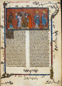 皇家 16 G. VI, f.3 《法拉蒙加冕》，插图选自《法国纪事》，约 1332 年（牛皮纸） 作者 法语学校