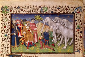 Royal 20 B. XX, fol.82v, Alexander given white elephants, from 