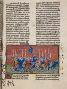 皇家 20 C. VII, f.34 Courtrai 战役，选自 "Chroniques de France ou de Saint Denis"（牛皮纸）的插图 作者 法语学校