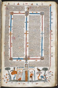 皇家 MS 10 E IV，f.209r，《画家与魔鬼》，出自格雷戈里九世法令，带有帕尔马伯纳德（“史密斯菲尔德法令”）的光泽，c.1300-40（牛皮纸） 作者 法语学校