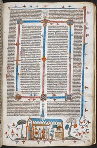 皇家 MS 10 E IV f.211r，基底页弥撒中的圣餐者场景，约 1300-40（羊皮纸上的钢笔、墨水和蛋彩画） 作者 法语学校