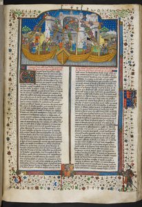 皇家 MS 15 E VI，f.207 科伦纳围攻船只的缩影，选自《诗歌与浪漫》或《塔尔博特-什鲁斯伯里书 作者 法语学校