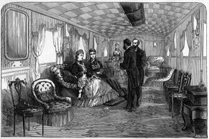 1874年爱丁堡公爵和公爵夫人使用的俄罗斯帝国列车：房车。1874年4月6日《世界画报》第886期上的雕刻。 作者 法语学校