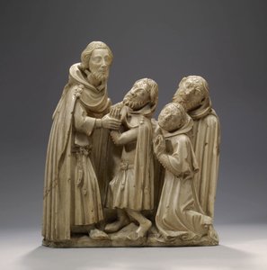 Sabran的圣埃尔泽尔（Saint Elzear）治愈了三个麻风病人，约1373年（阿拉巴斯特） 作者 法语学校