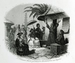 Saint Francois Xavier preaching Christianity in Japan. Engraving to Illustrer History and Description of Japan by Pere de Charlevoix, A.Mame et Compagnie editeurs, Tours 作者 法语学校