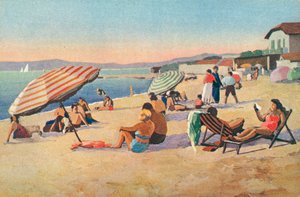 圣特罗佩：布依拉贝斯海滩（彩色石版画） 作者 法语学校