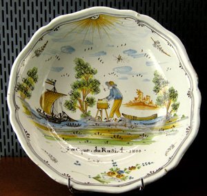 沙拉碗描绘工匠和船在卢瓦尔河，讷韦尔，1800（陶瓷） 作者 法语学校