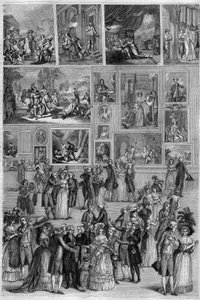1787年的沙龙：巴黎画展期间卢浮宫的沙龙卡雷的景色。马蒂尼在 "图画商店 "中的雕刻作品 作者 法语学校