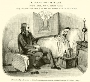1841年沙龙，绘画，米开朗基罗照顾他生病的仆人（雕刻）。 作者 法语学校